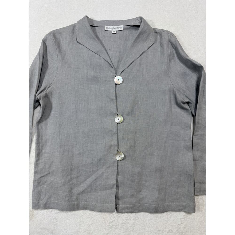 Christopher Calvin 100% Linen Button Up Shirt Sz. Sm. Steel Grey Made in USA